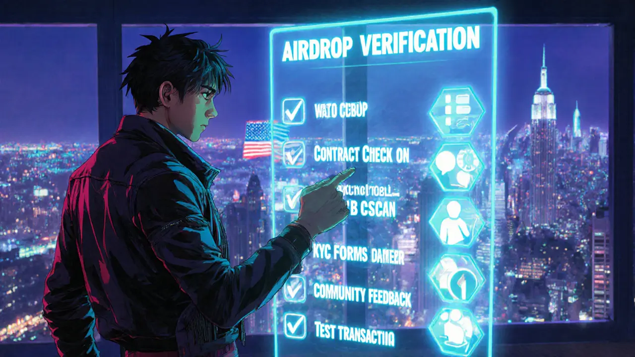 Hero checks a holographic verification list to avoid airdrop scams.