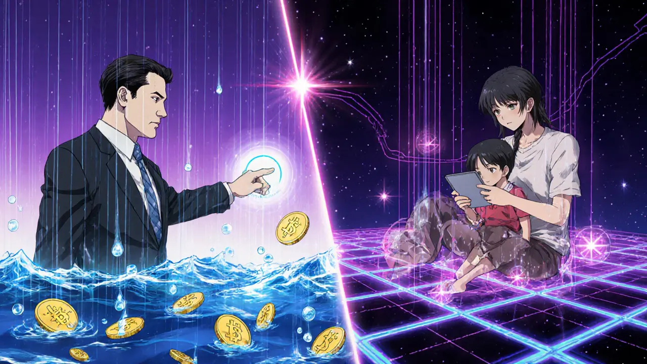 XRP transfers money across continents with glowing digital coins and banking interfaces.