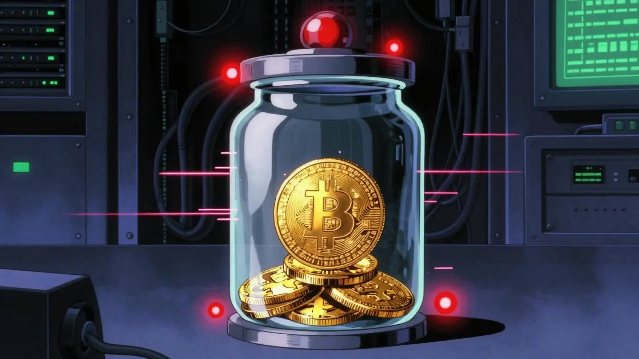 90s anime style digital honeypot trap with a golden coin in a high-tech server room