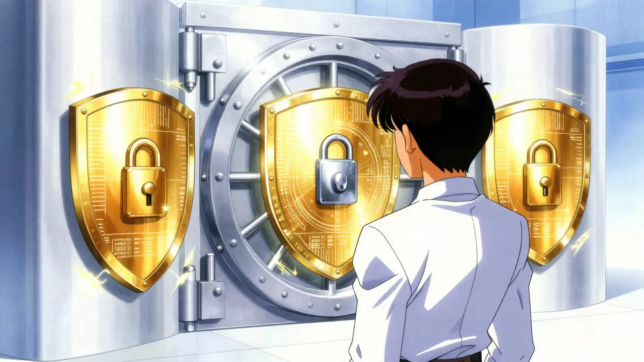 A high-tech golden digital vault symbolizing secure and legitimate crypto exchanges.