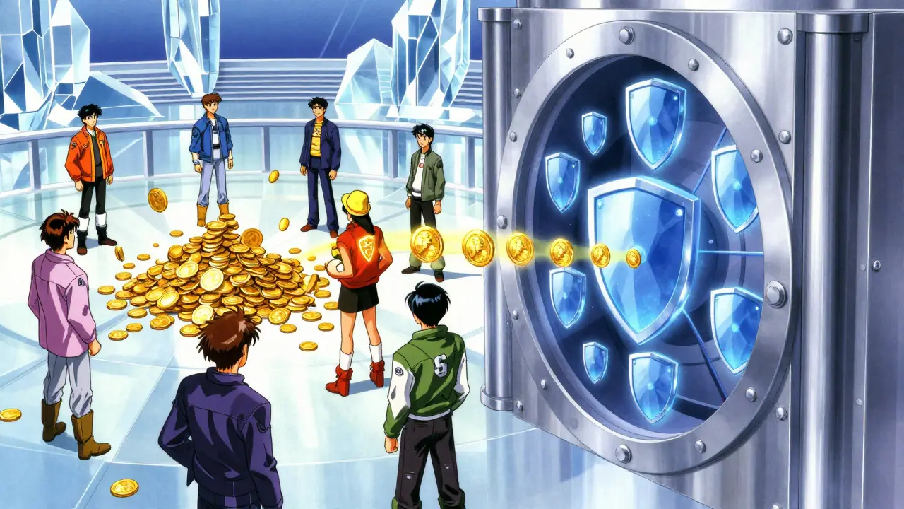 Conceptual split view of a transparent public plaza and a secure private digital vault.