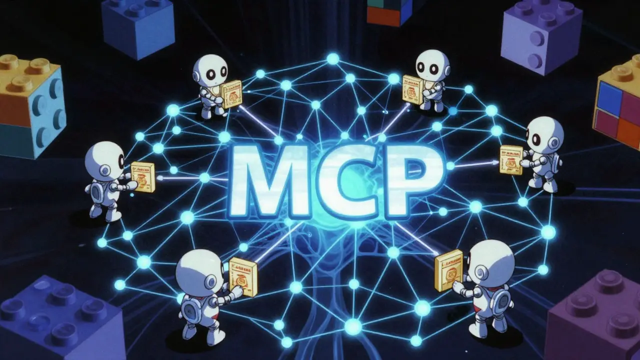 Digital neural network with small AI agents navigating a modular holographic system.