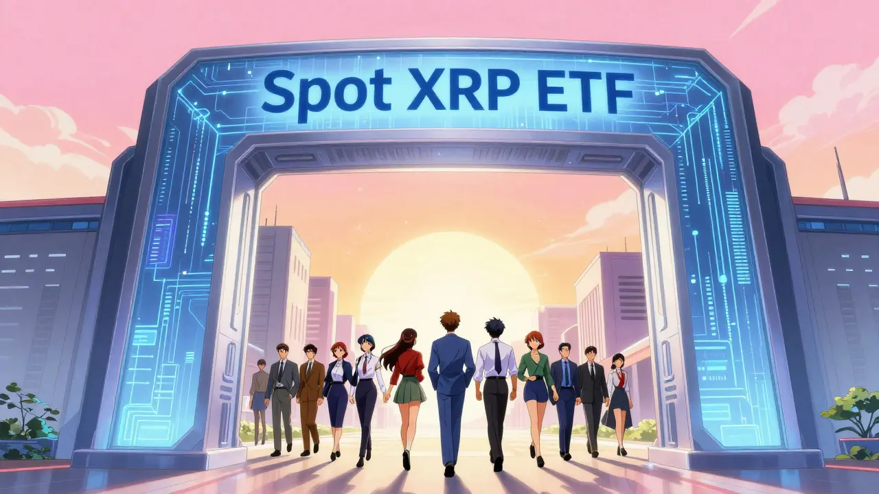 Anime illustration of investors entering ETF gateway