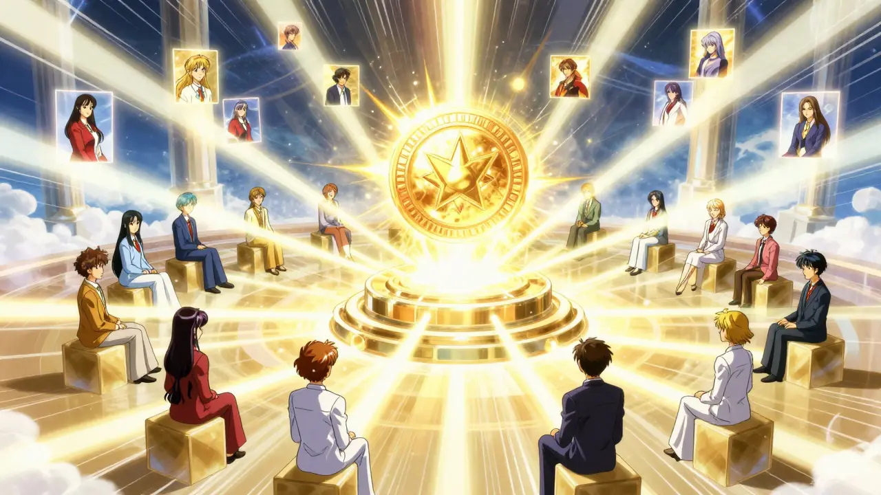 Digital assembly hall with avatars voting on central token
