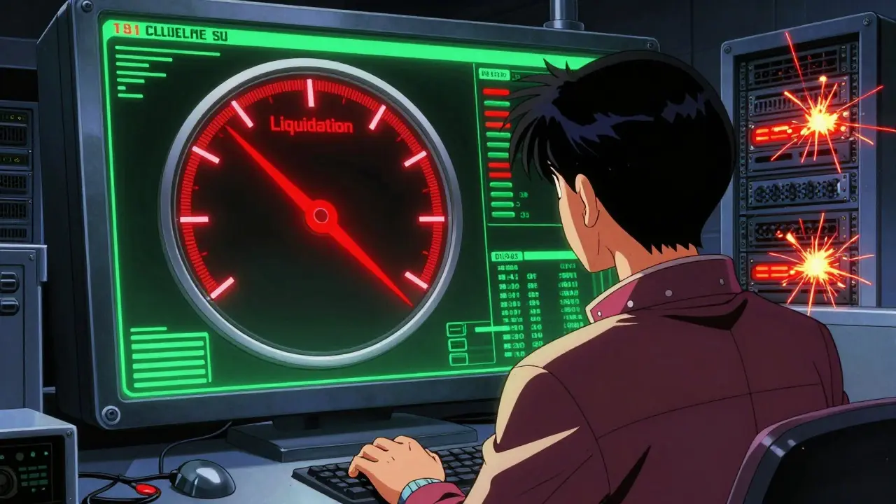 Anime character monitoring critical collateral ratio before liquidation