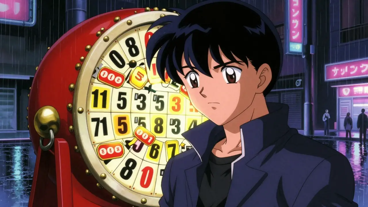 Anime hero facing a digital lottery drum for NFT winners