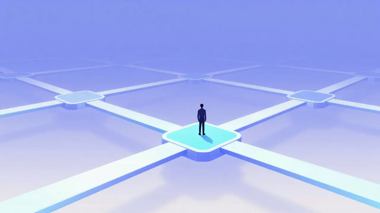 Futuristic bridge connecting blockchain networks in anime style