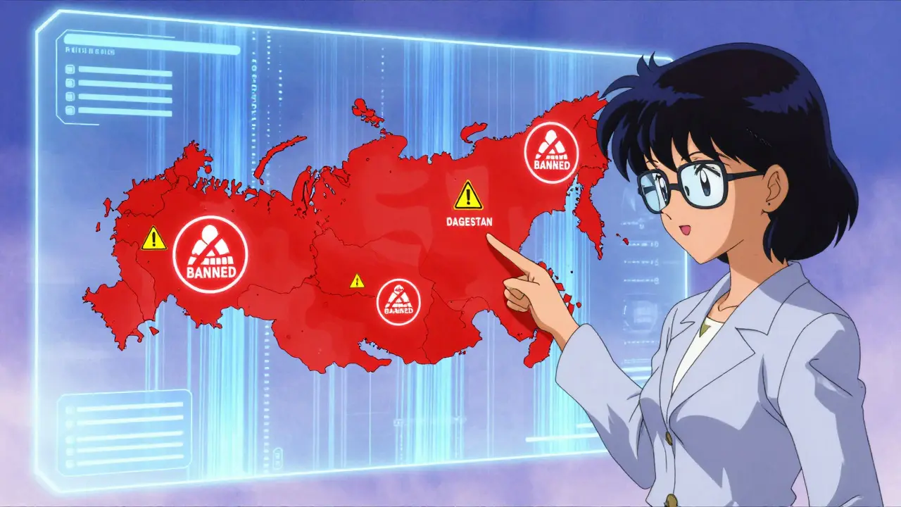 Holographic map showing crypto mining bans in Russian regions