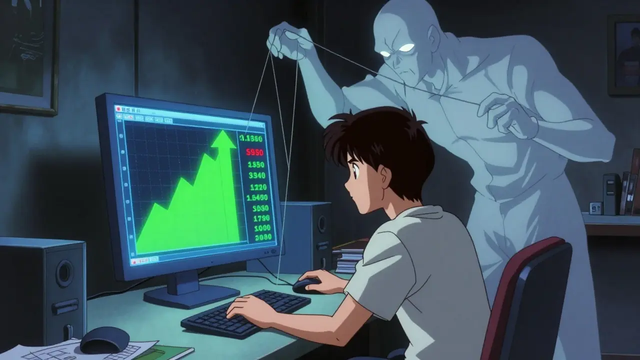 Person tricked by fake crypto profits on screen