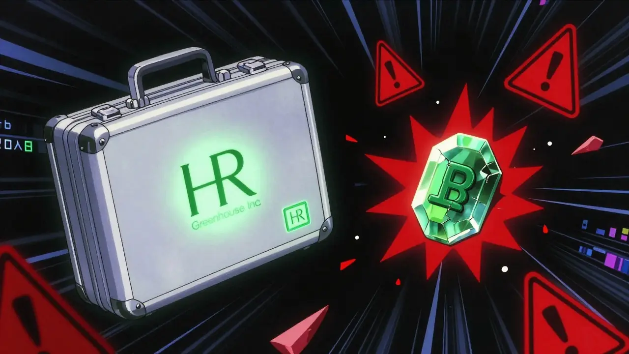 Contrast between secure HR software and risky crypto token in anime style
