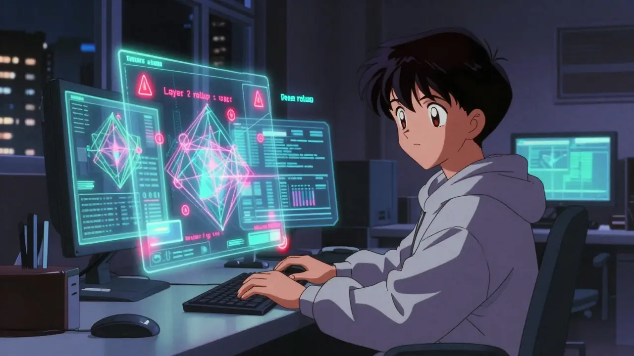 Developer monitoring holographic blockchain security alerts