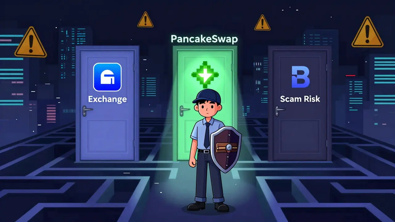 Trader choosing exchange paths in digital maze