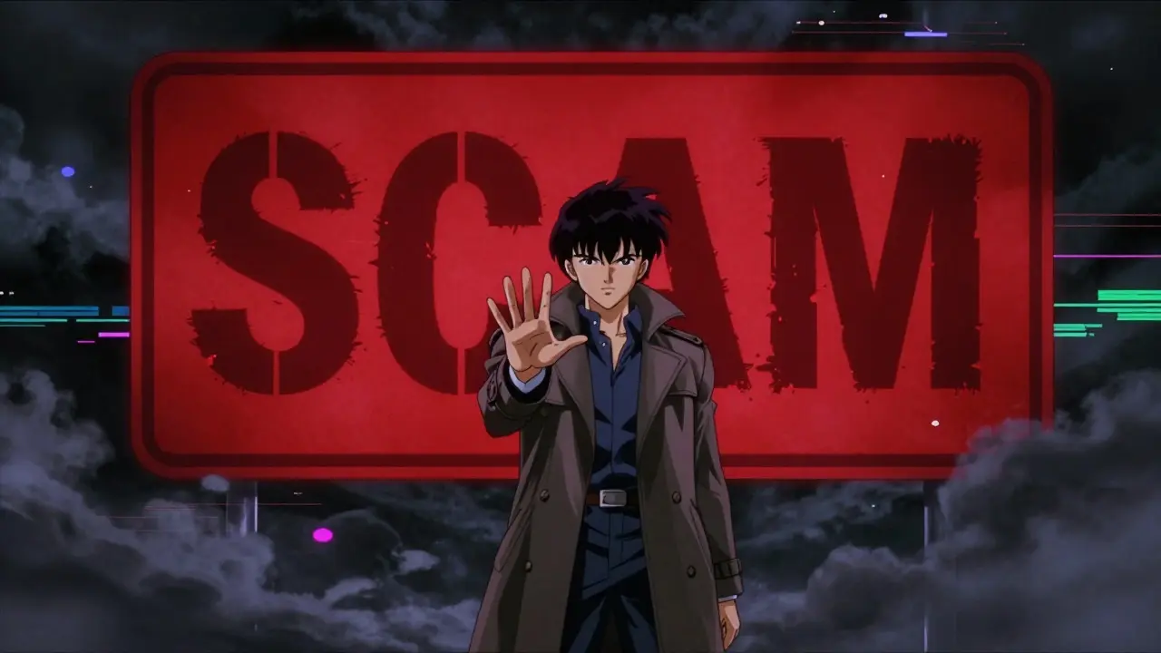 Anime protagonist defending against digital scam threats