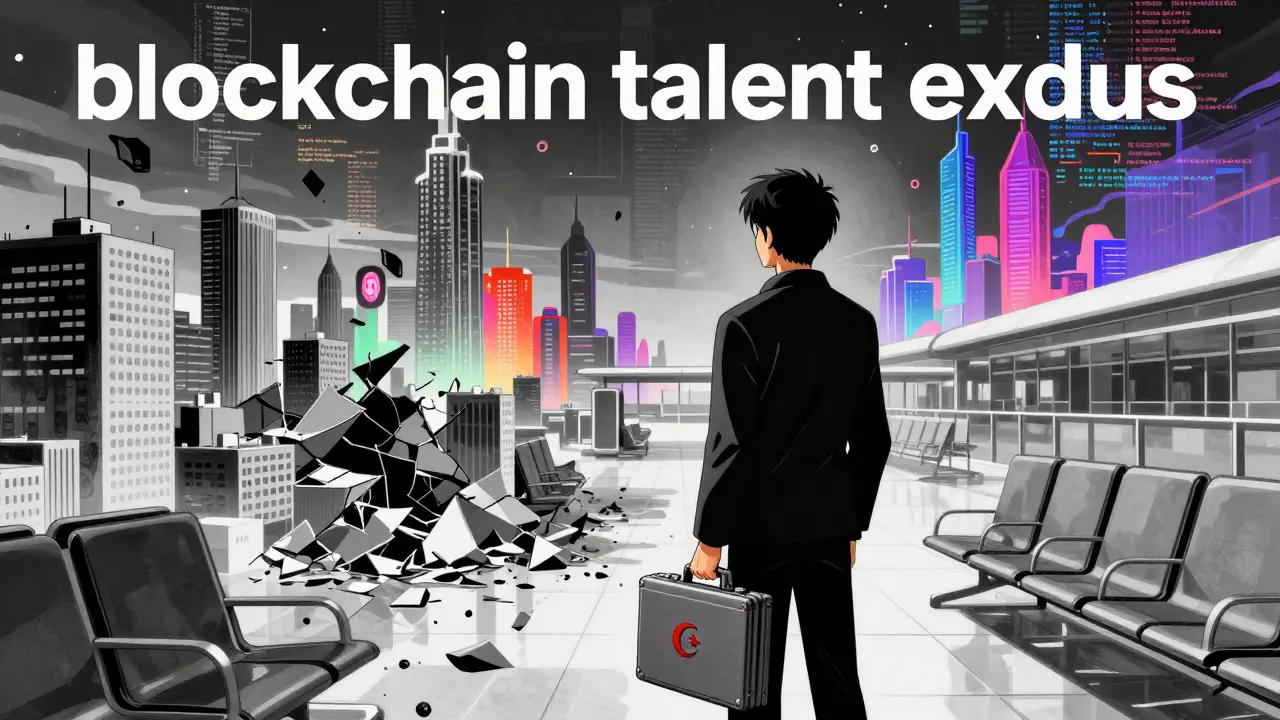Anime style: developer leaving country with laptop, symbolizing brain drain