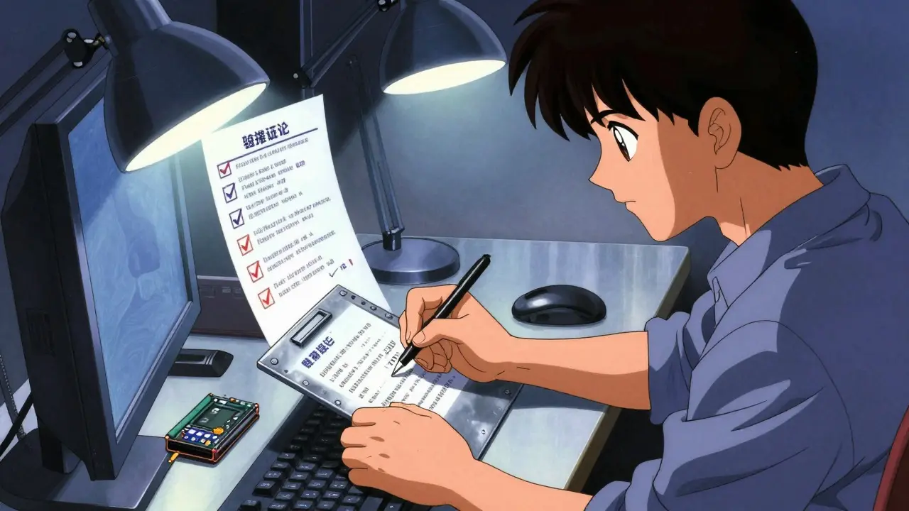 Person writing on a metal sheet next to a hardware wallet