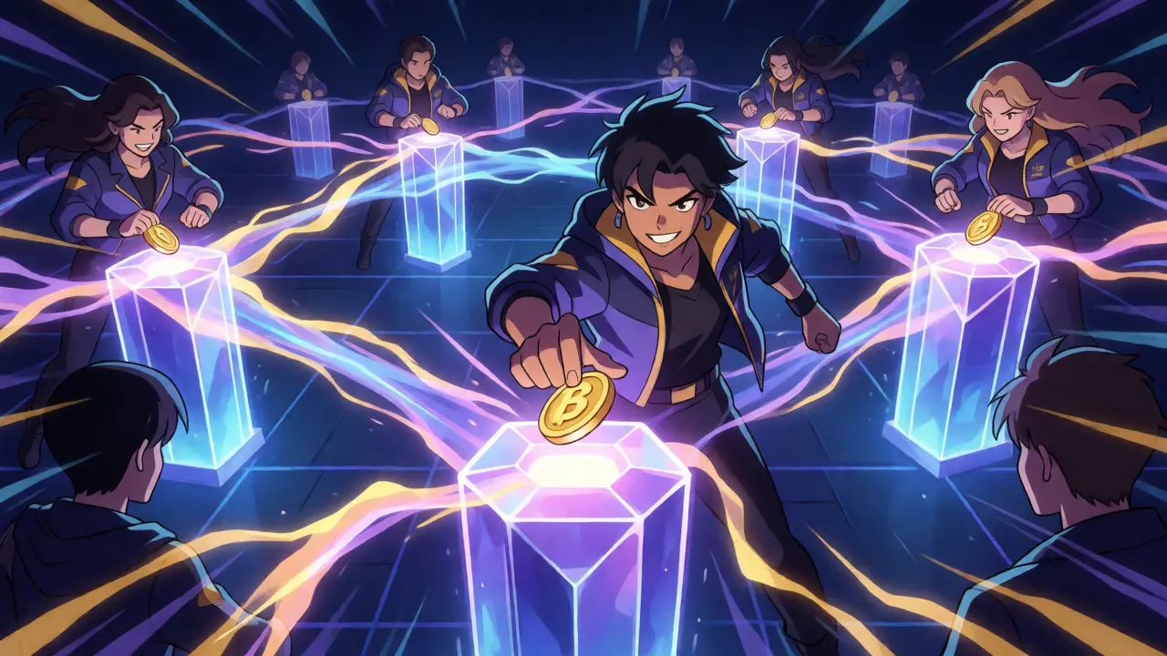 Validators securing JFIN Chain with staking crystals in digital space