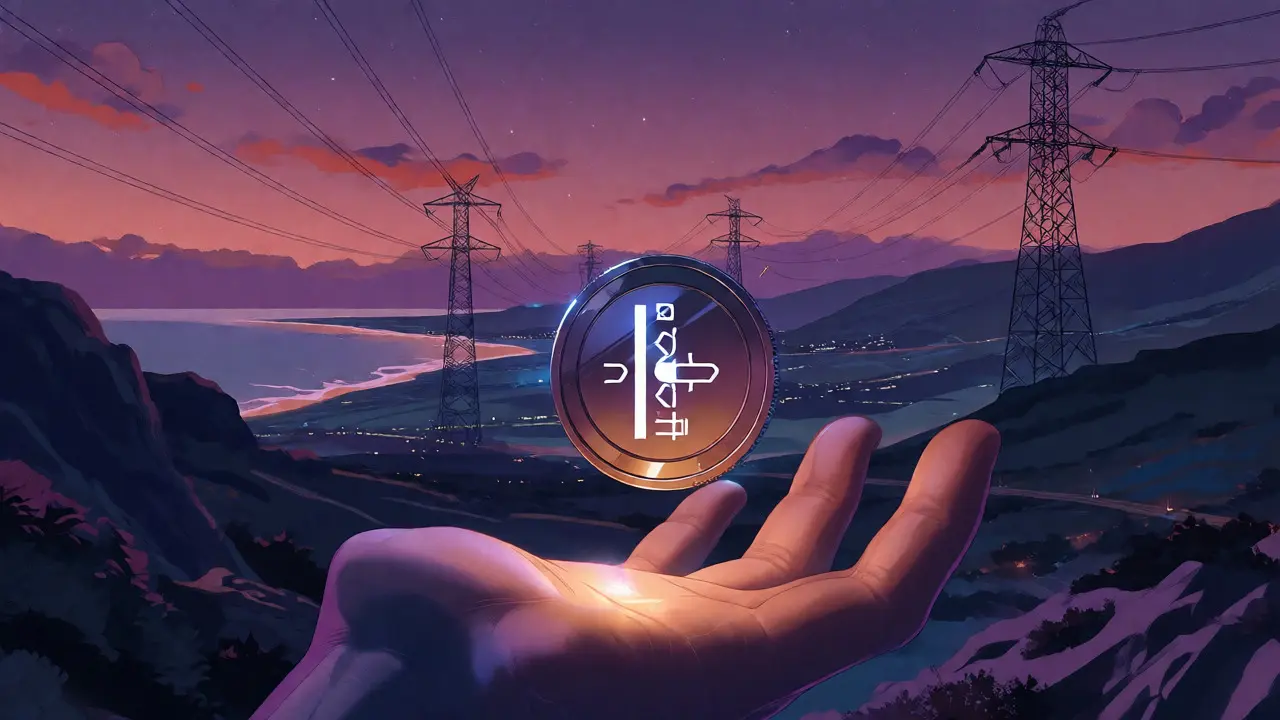 Digital Rial concept art with power grid background