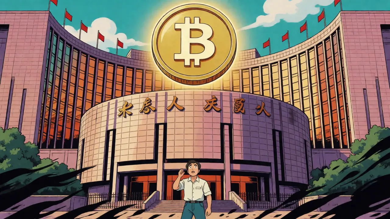 Giant Digital Yuan symbol crushing chaotic crypto shapes under state authority.