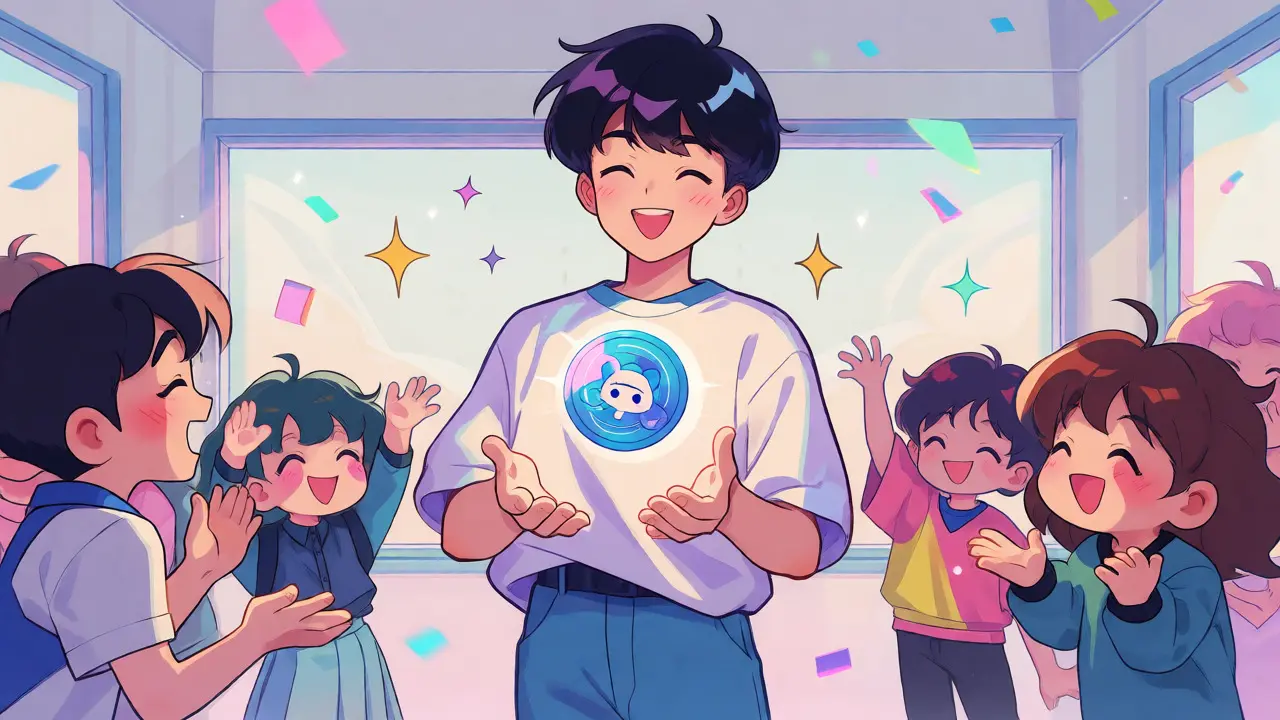 Anime character instantly creating a new token with cheering community