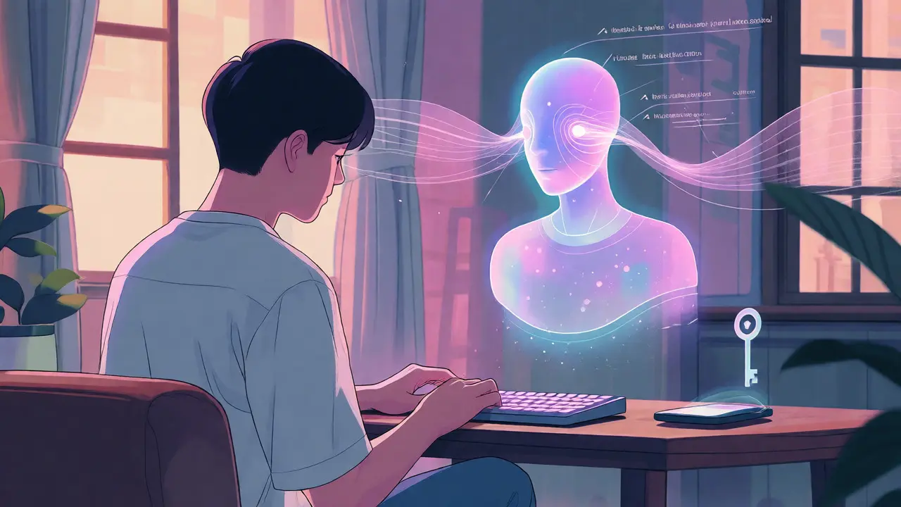 User interacting with an AI assistant analyzing behavioral data streams